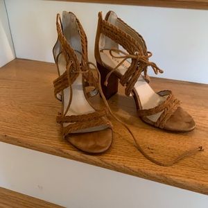 Lightly worn  dark tan suede heel sandals size 5.5